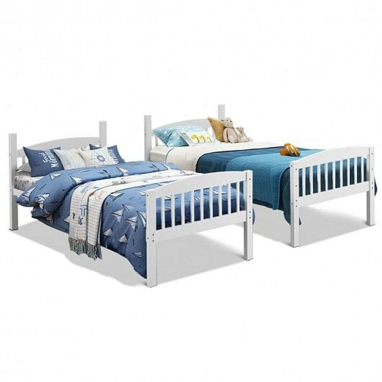 Solid Wood Twin Bunk Beds with Detachable Kids Ladder