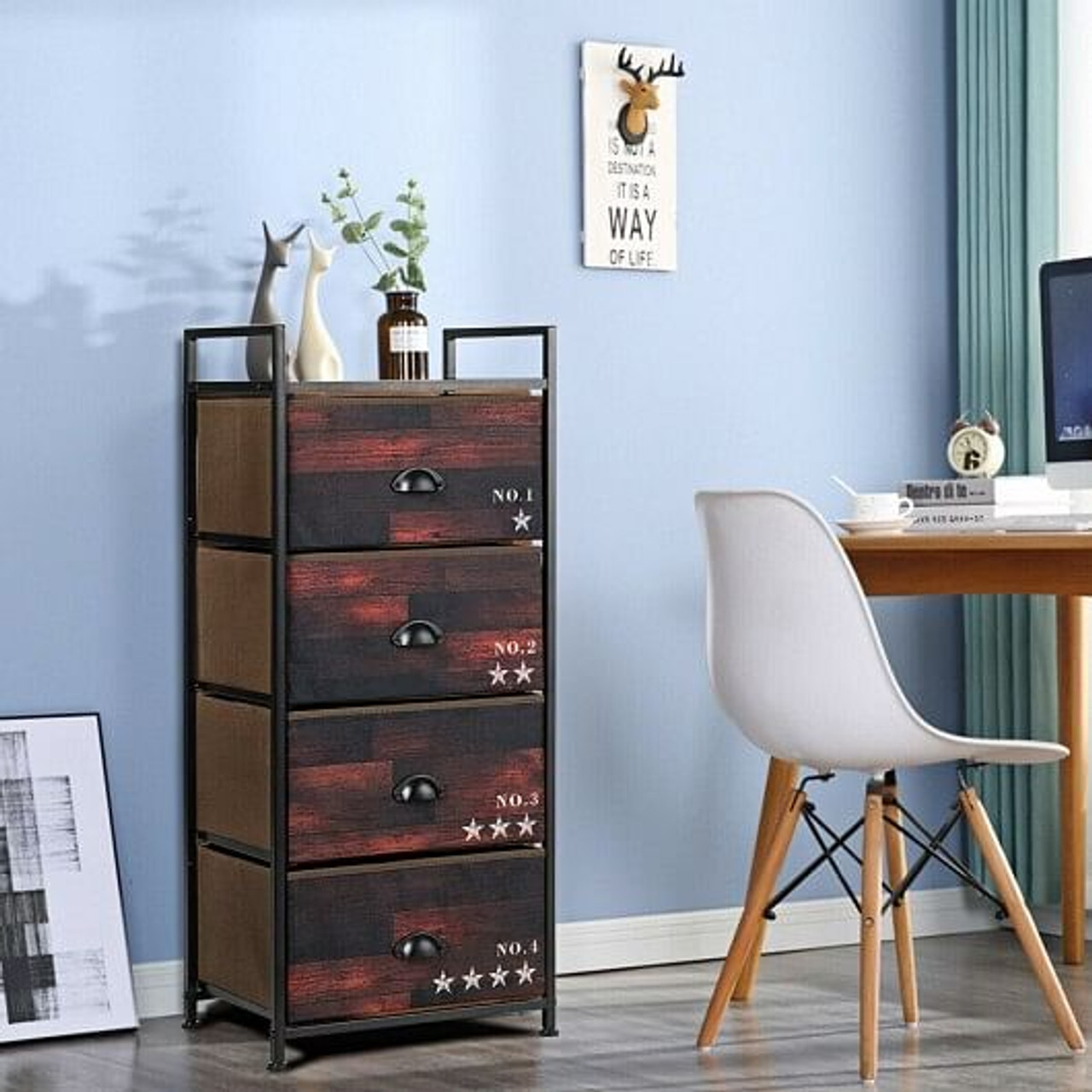 Industrial 4 Fabric Drawers Storage Dresser with Fabric Drawers and Steel Frame