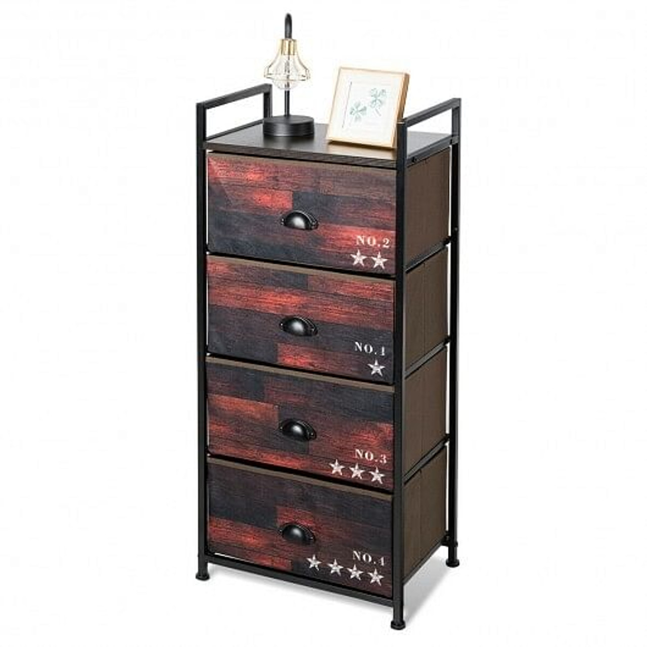 Industrial 4 Fabric Drawers Storage Dresser with Fabric Drawers and Steel Frame