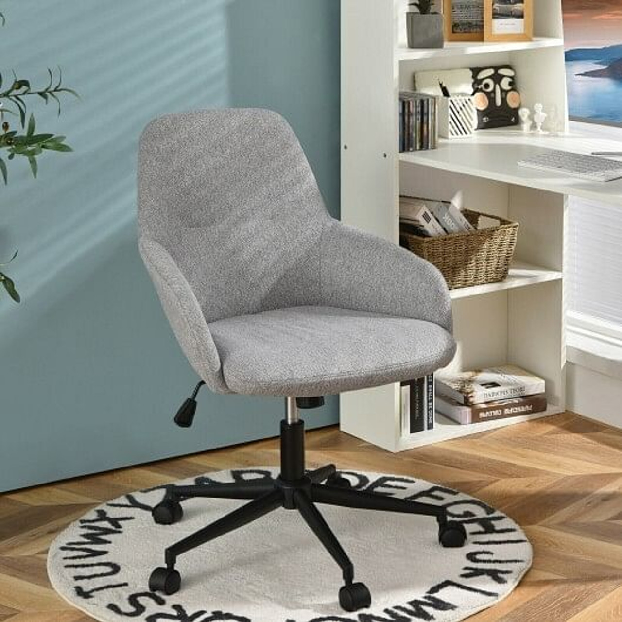 Fabric Home Office Chair with Rocking Backres-Gray