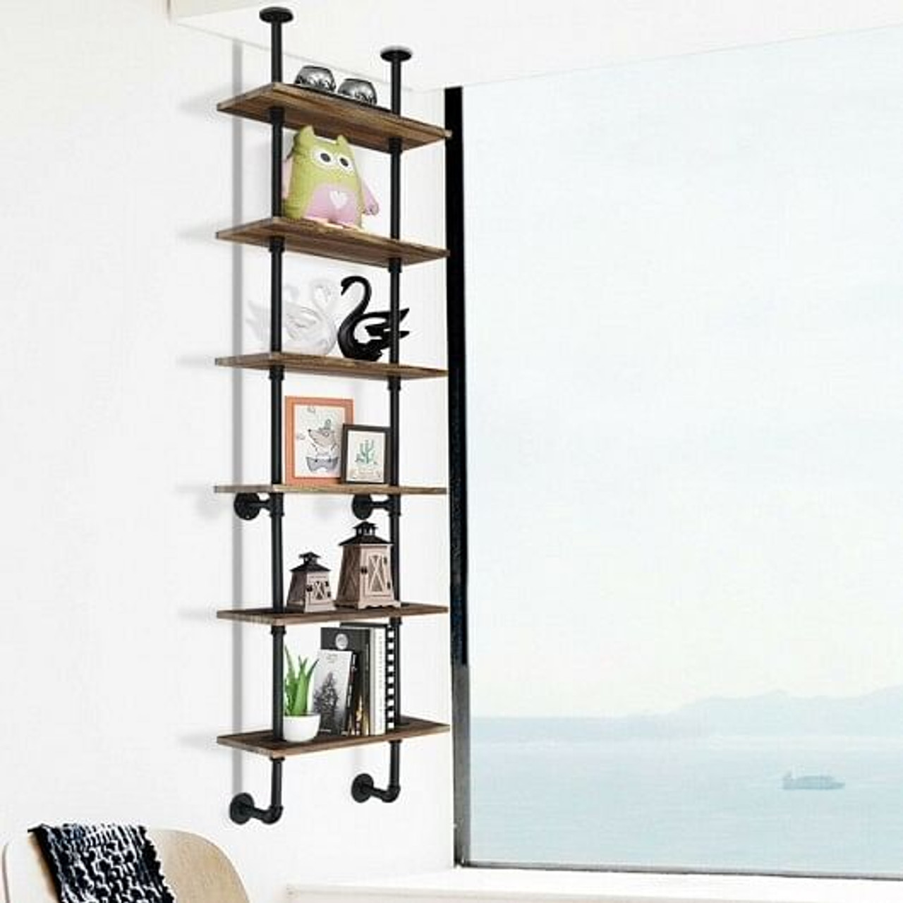 6-Tier Industrial Wall Mounted Pipe Shelves