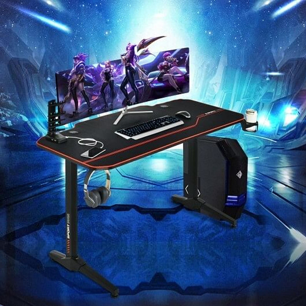 55 Inch Gaming Desk with Free Mouse Pad with Carbon Fiber Surface