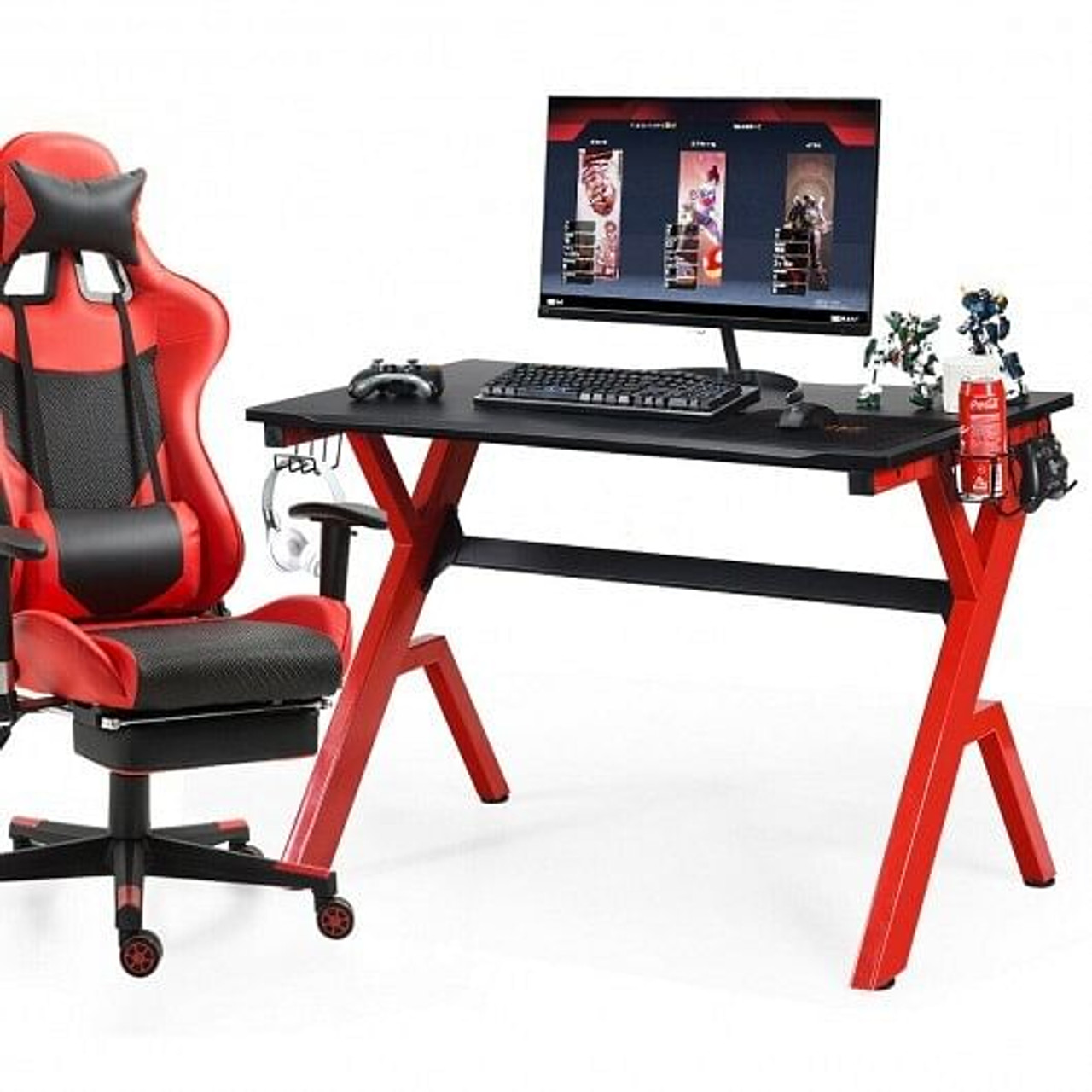 Ergonomic Gaming Desk with Carbon Fiber Surface and R-Shape Steel Frame