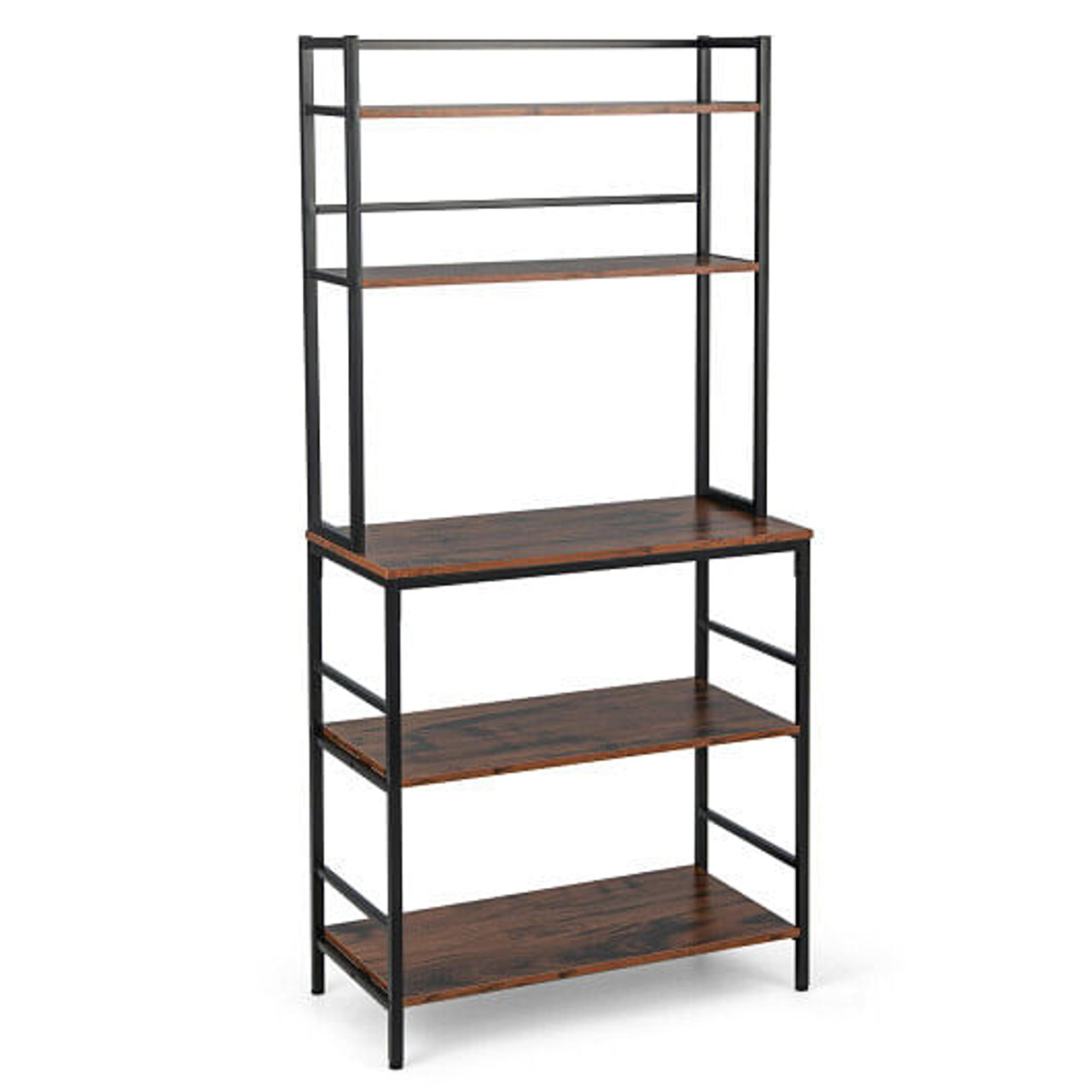 5-Tier Kitchen Bakers Rack with Hutch and Open Shelves-Rustic Brown