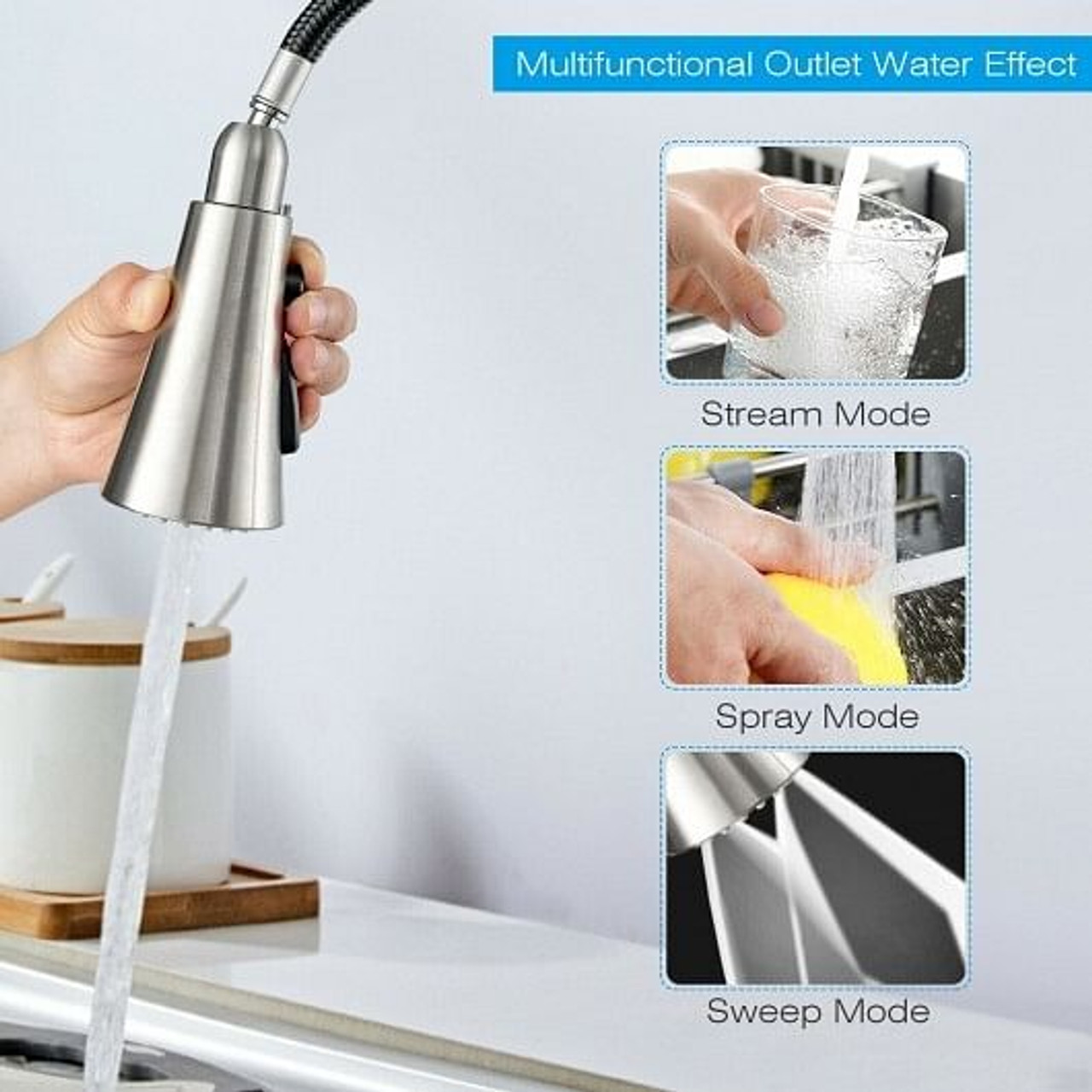 Touchless Kitchen Faucet with 360?° Swivel Single Handle Sensor and 3 Mode Sprayer