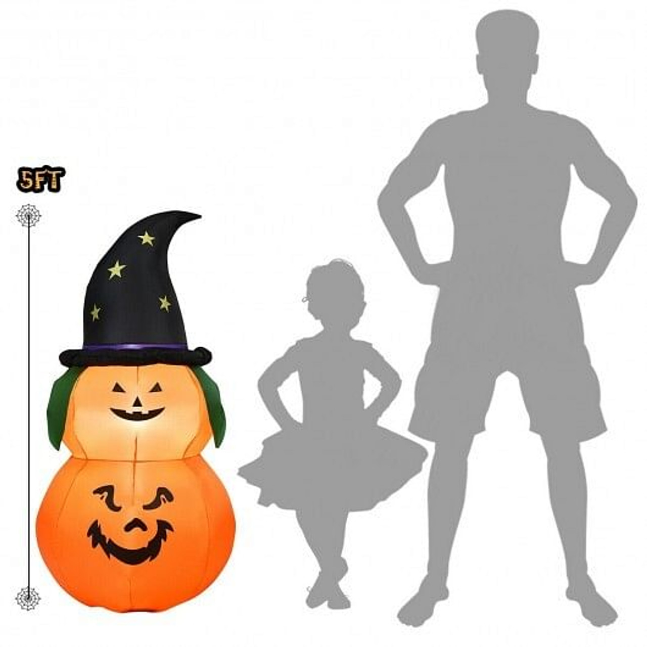 5 Feet Halloween Inflatable LED Pumpkin with Witch Hat