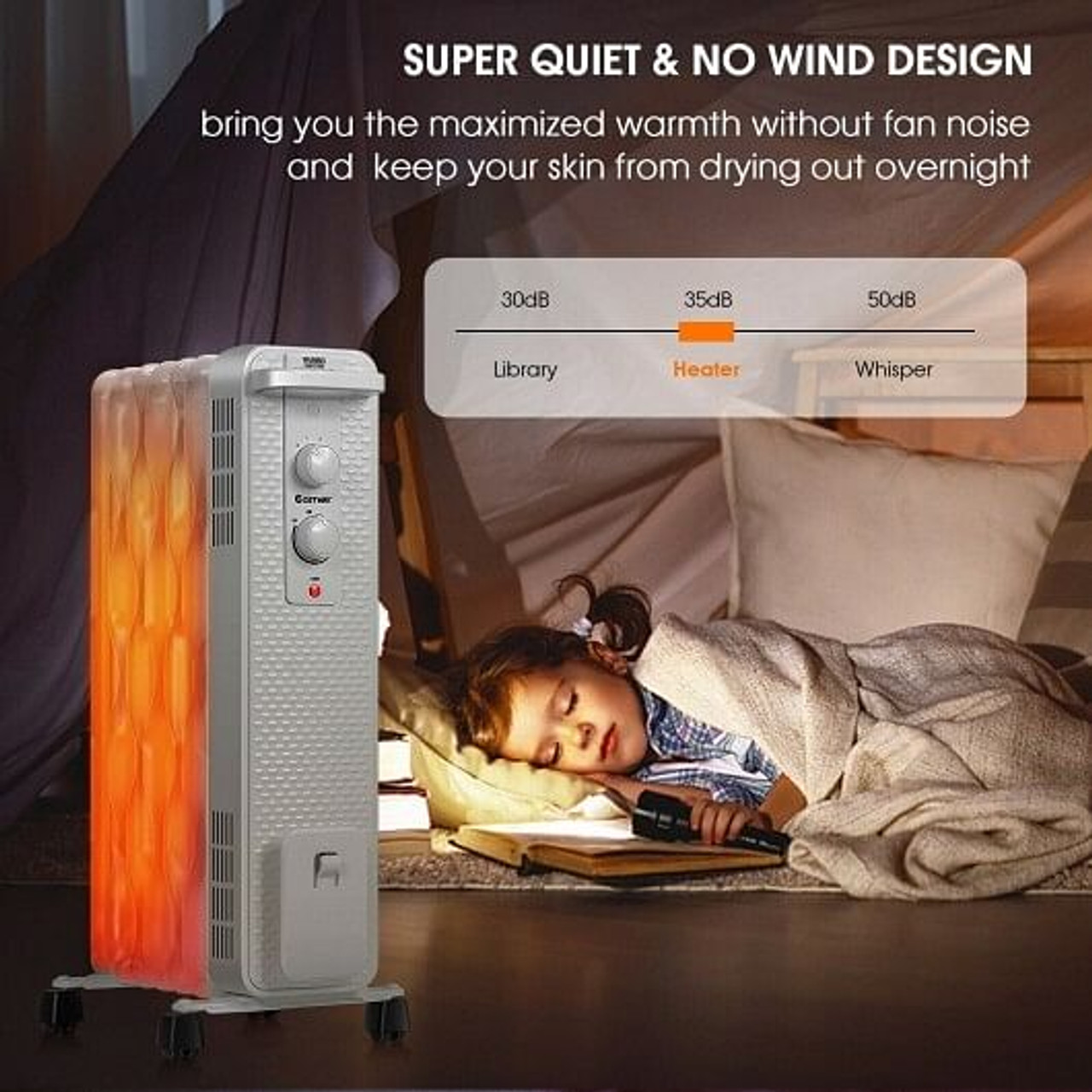 1500 W Oil-Filled Heater Portable Radiator Space Heater with Adjustable Thermostat-White