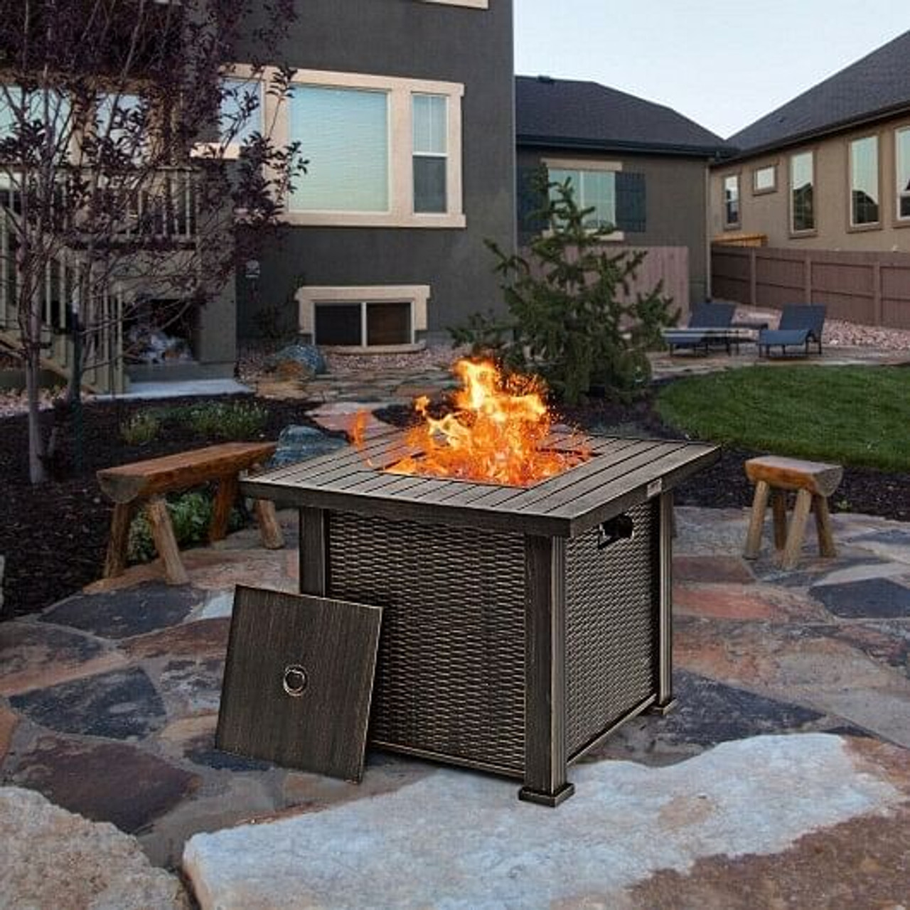 30 Inch 50000 BTU Square Propane Gas Fire Pit Table with Table Cover