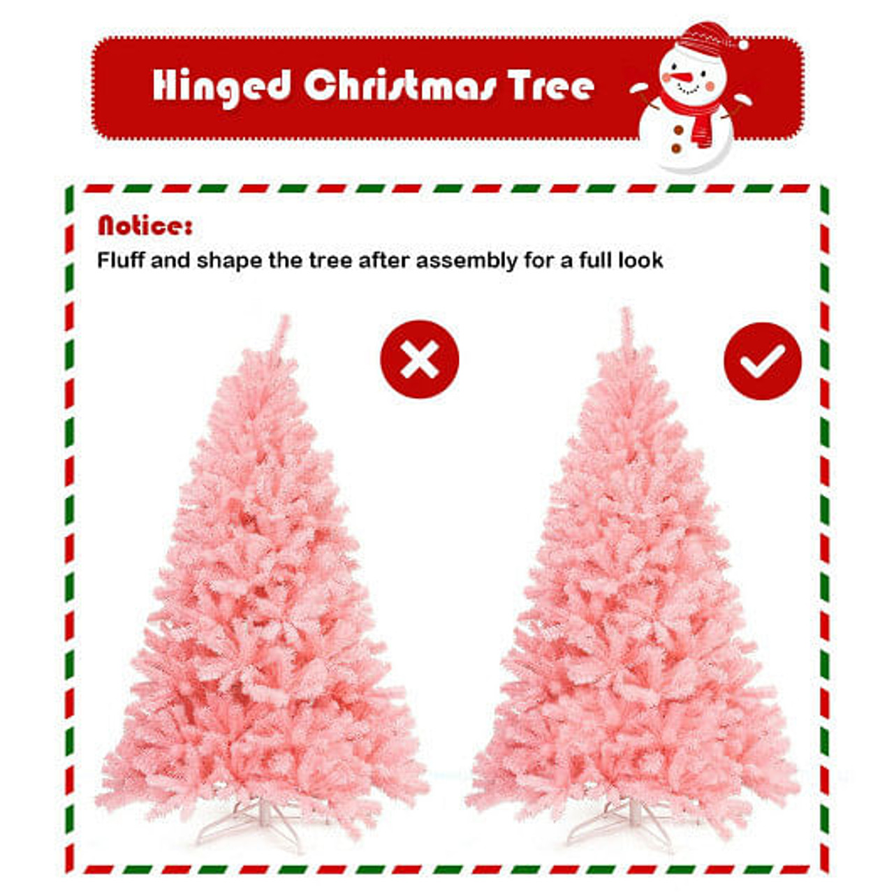 6 Feet Pink Artificial Hinged Spruce Full Christmas Tree with Foldable Metal Stand