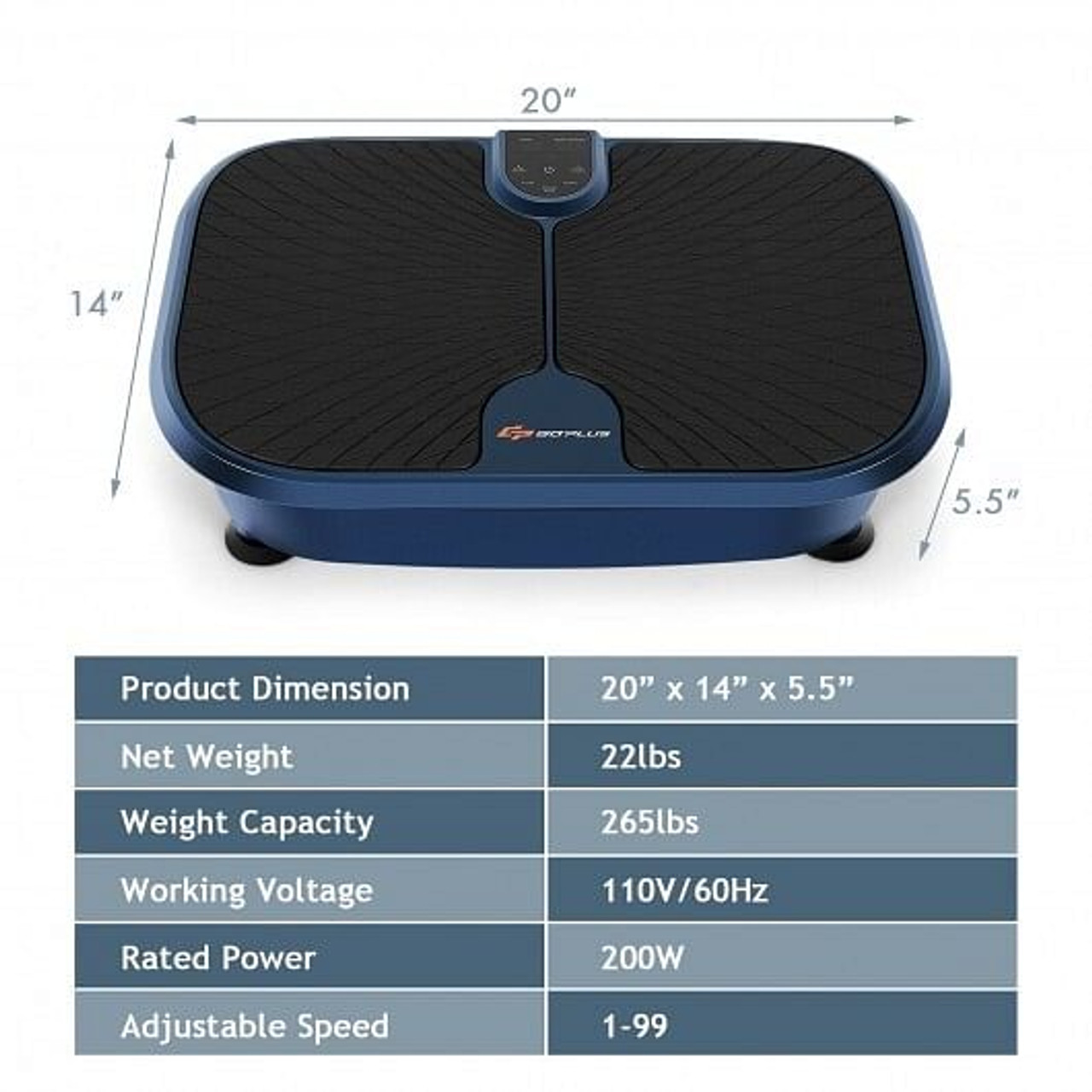 Mini Vibration Fitness Plate Machine with Remote Control and Loop Bands-Blue