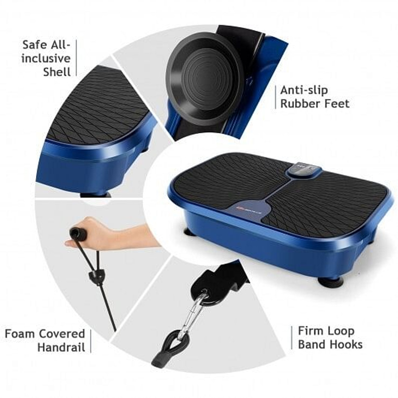 Mini Vibration Fitness Plate Machine with Remote Control and Loop Bands-Blue