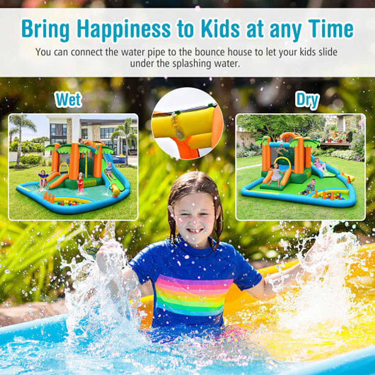 Inflatable Water Slide Park with Upgraded Handrail without Blower