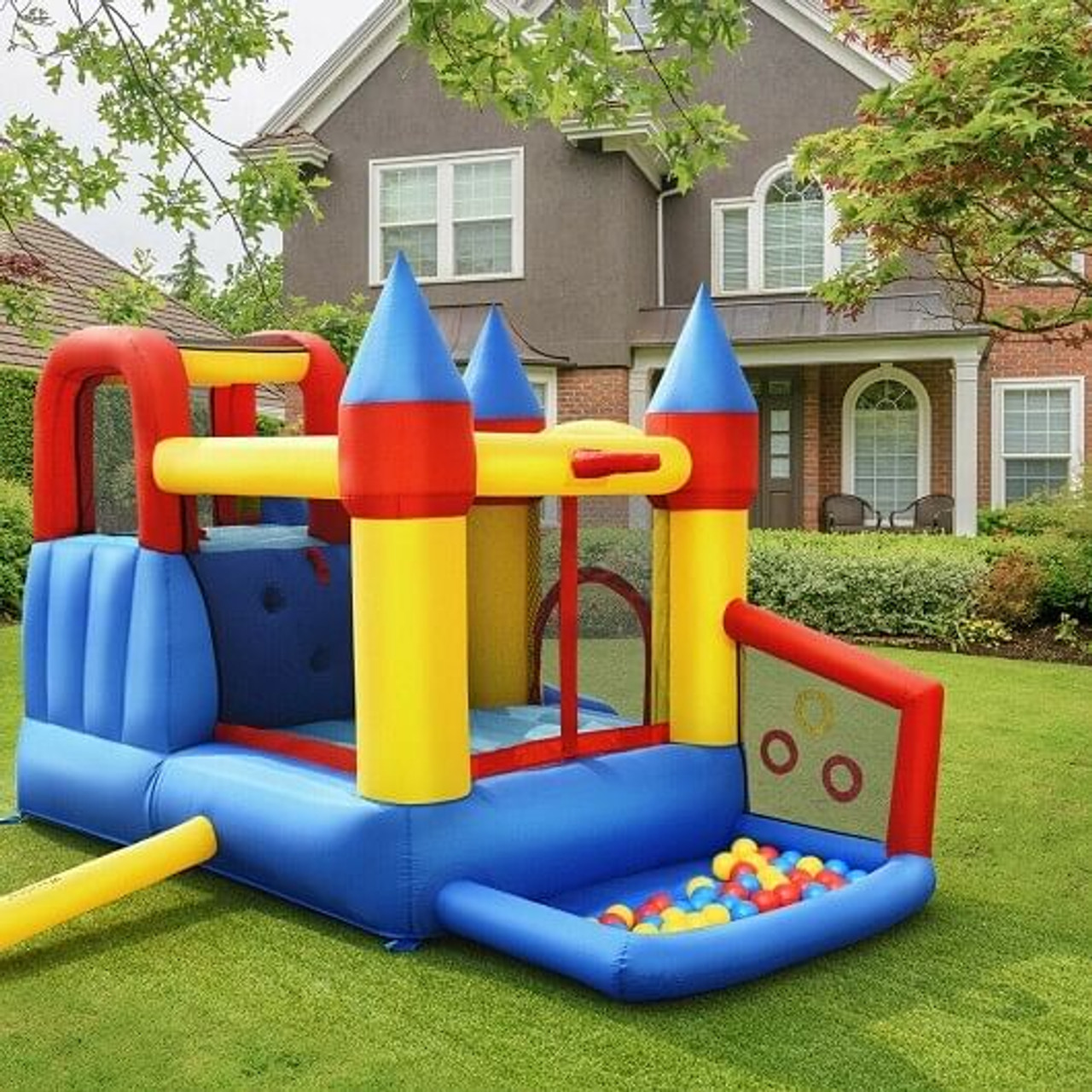 Inflatable Bounce House with Basketball Rim and 780W Blower