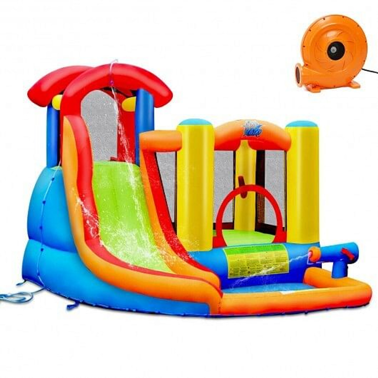 6-in-1 Water Park Bounce House for Outdoor Fun with Blower and Splash Pool