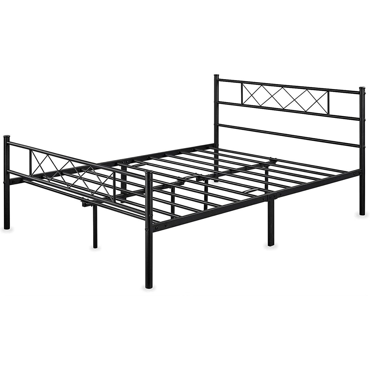 Queen Size Traditional Powder Coated Slatted Metal Platform Bed