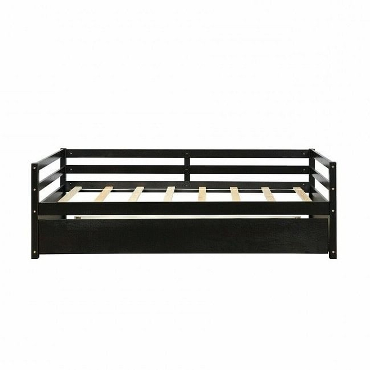 Twin/Twin Dorm Style Trundle Daybed Platform Bed Frame in Espresso