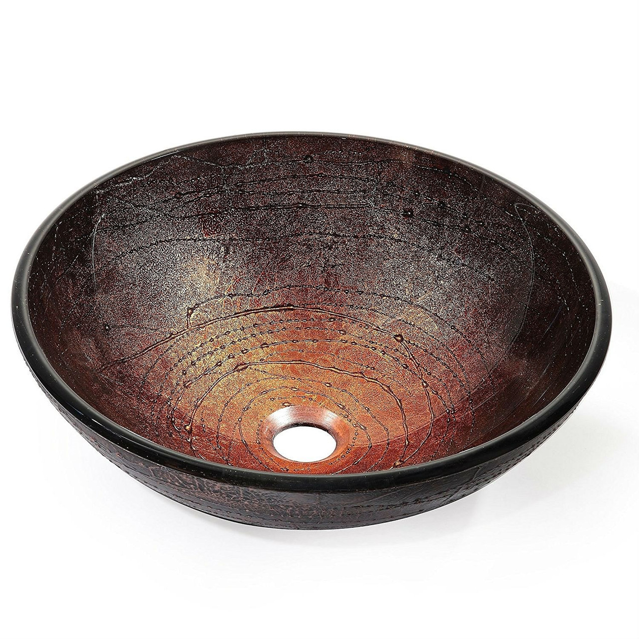 Modern 16.5 inch Round Copper Color Glass Vessel Sink