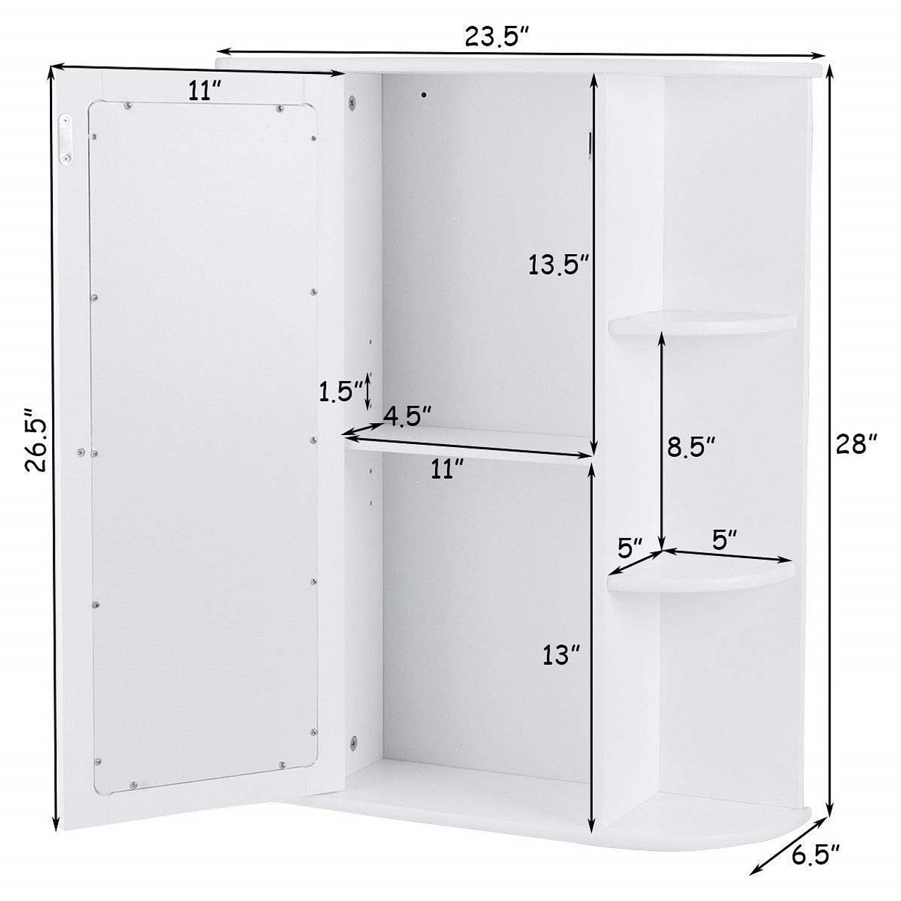 White Bathroom Wall Mounted Medicine Cabinet with Storage Shelves