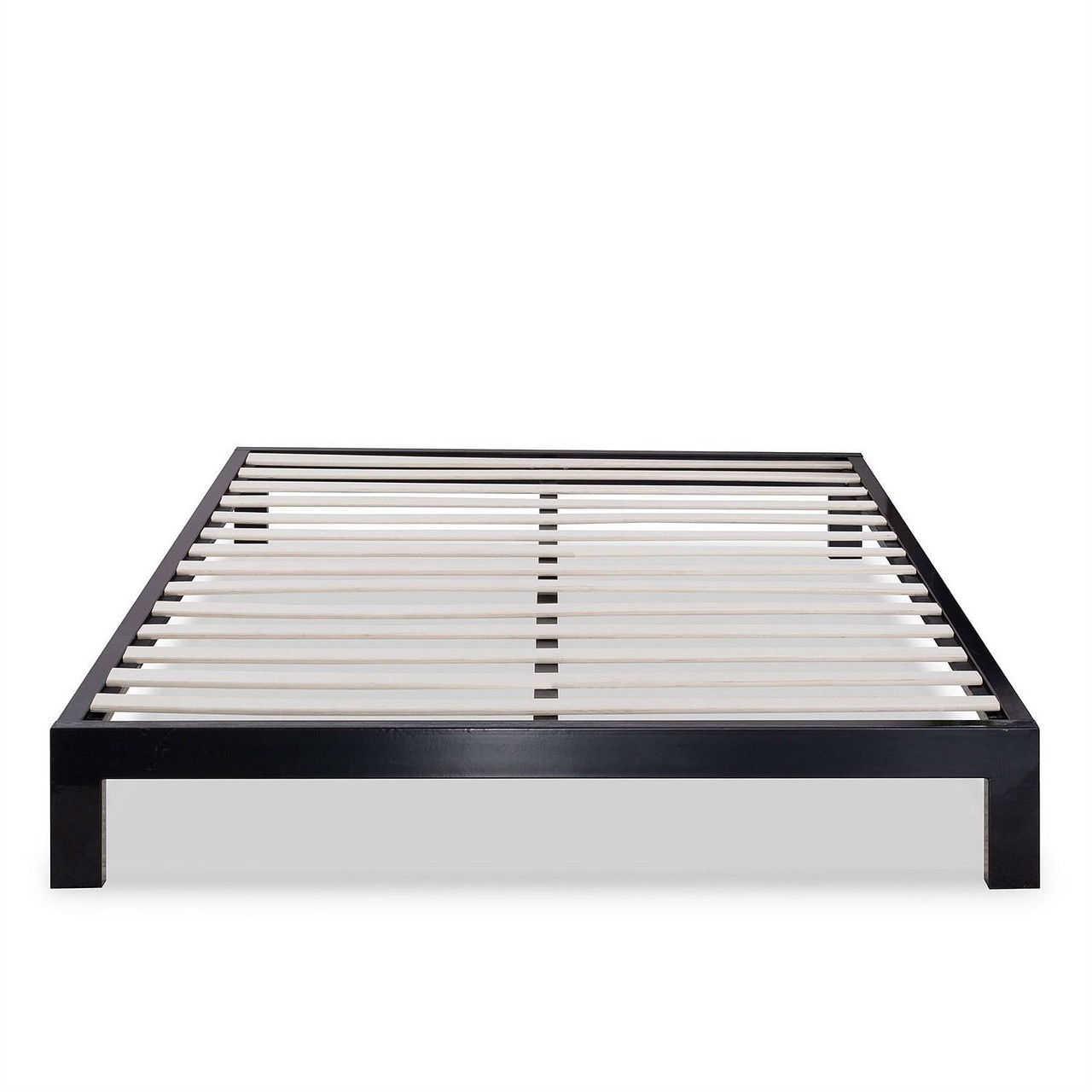 King size Modern Black Metal Platform Bed Frame with Wood Slats