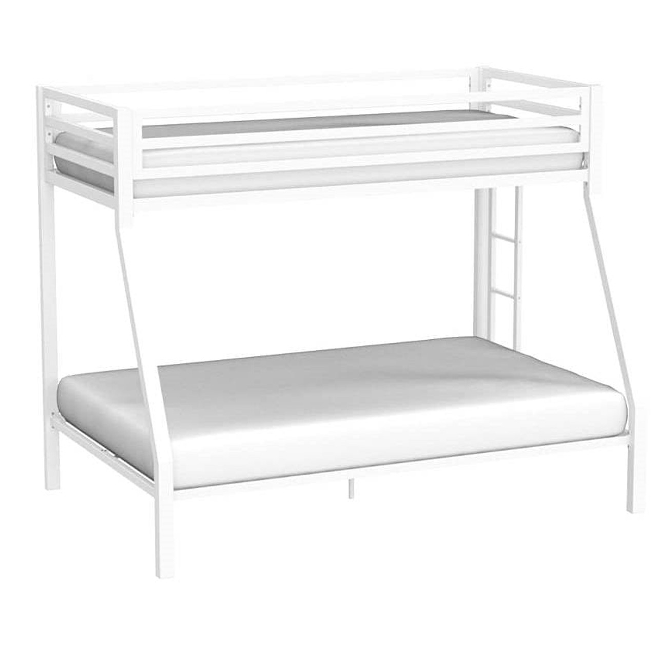 Twin over Full Modern Metal Bunk bed Frame in White with Ladder