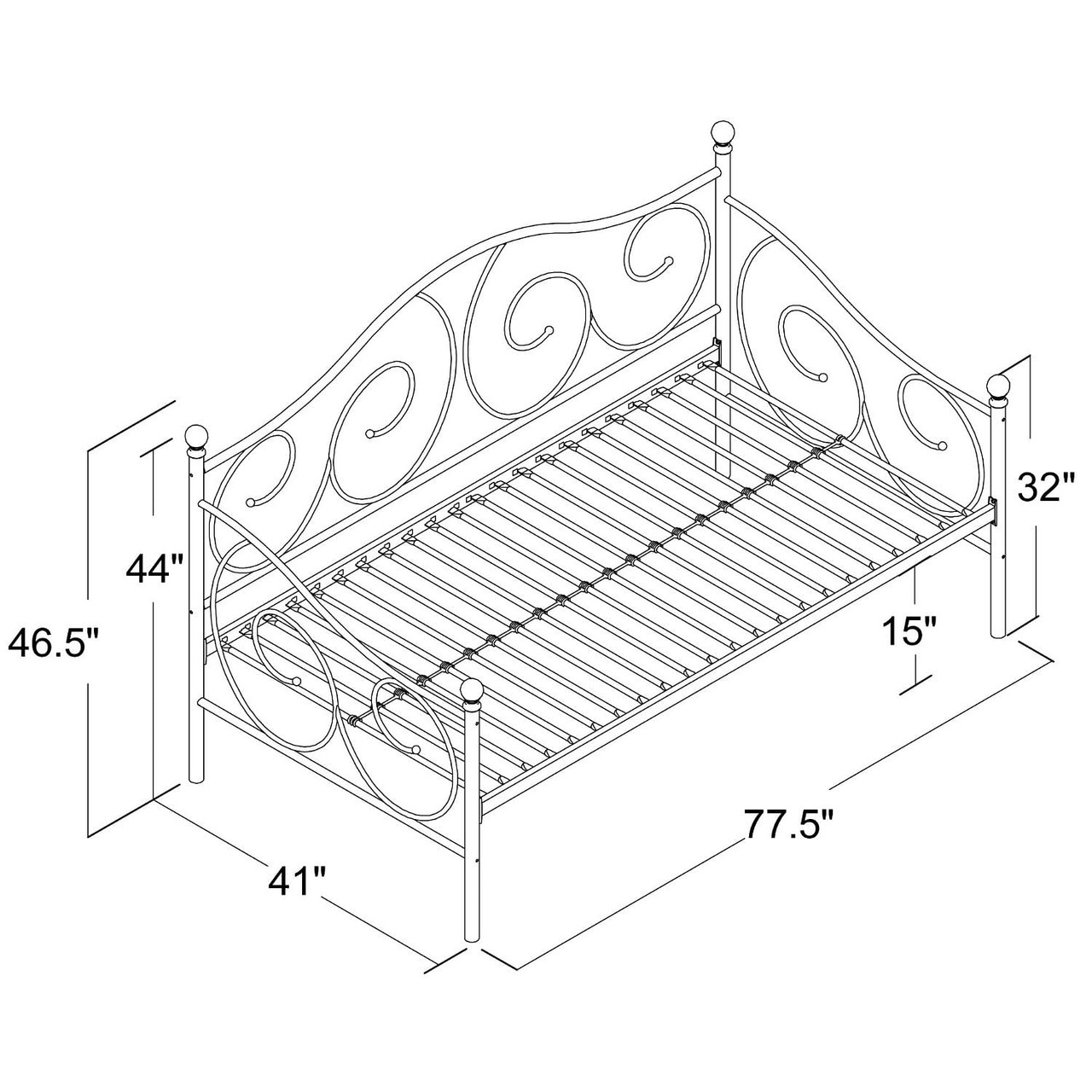 Twin size White Metal Day Bed Frame - 400 lb Weight Limit