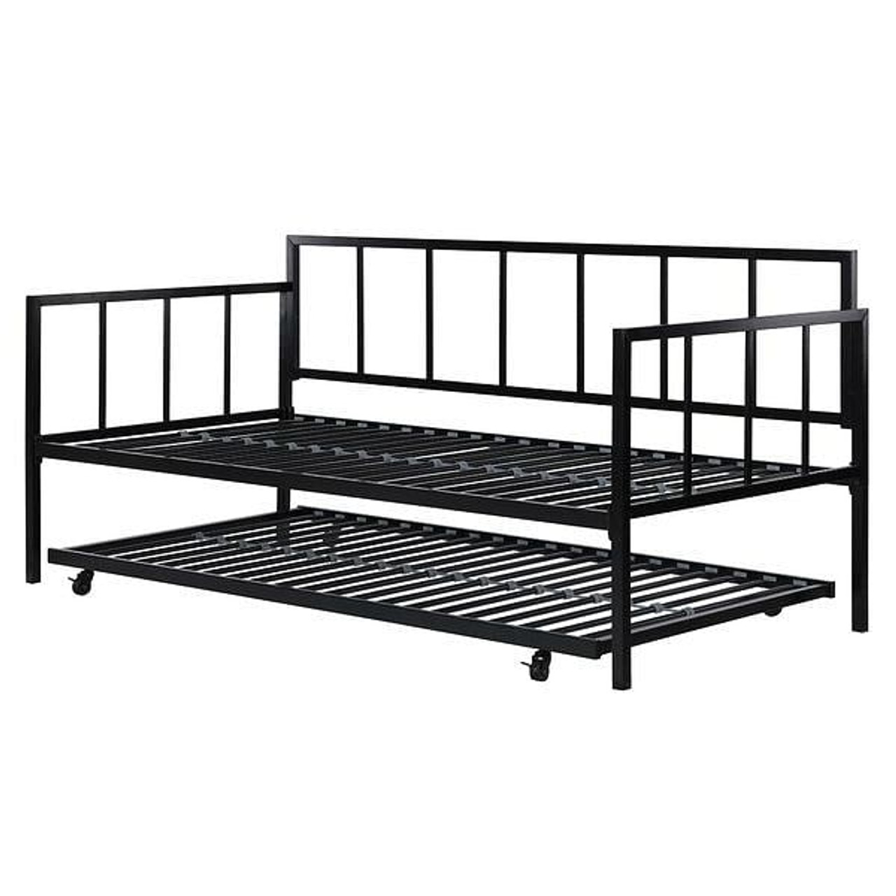 Twin size Heavy Duty Metal Daybed with Roll-Out Trundle Bed