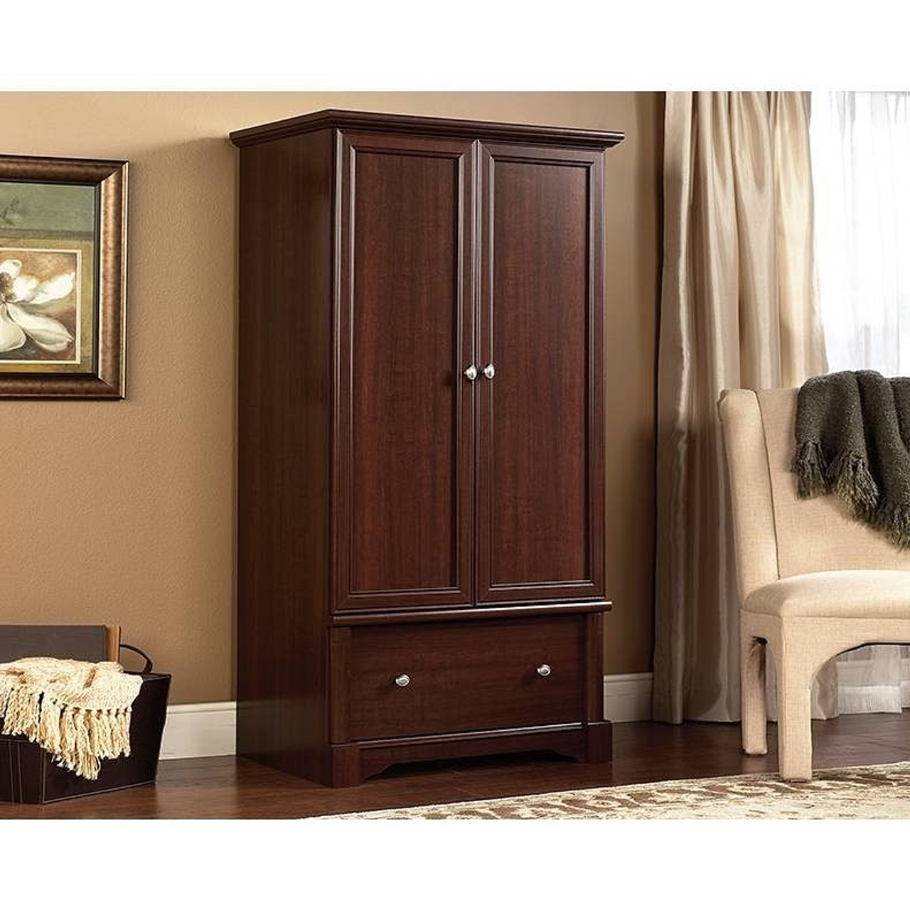 Rustic Cherry Drawer and Garment Rod Wardrobe Armoire