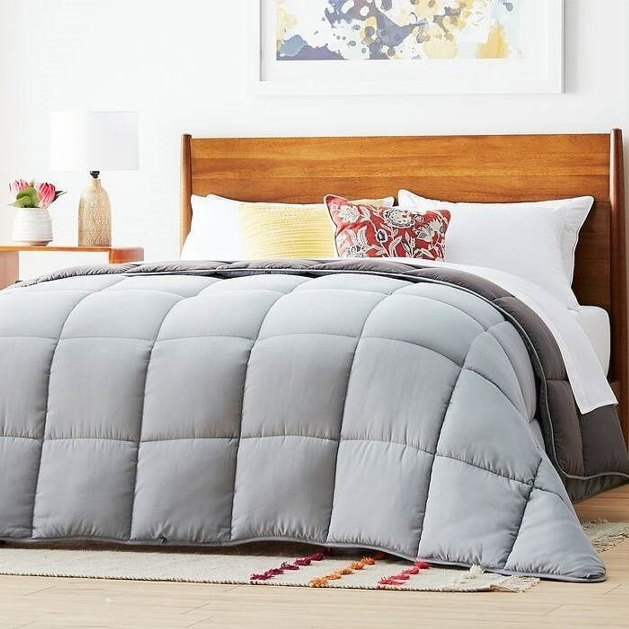 Full Size All Seasons Plush Light/Dark Grey Reversible Polyester Down Alternative Comforter
