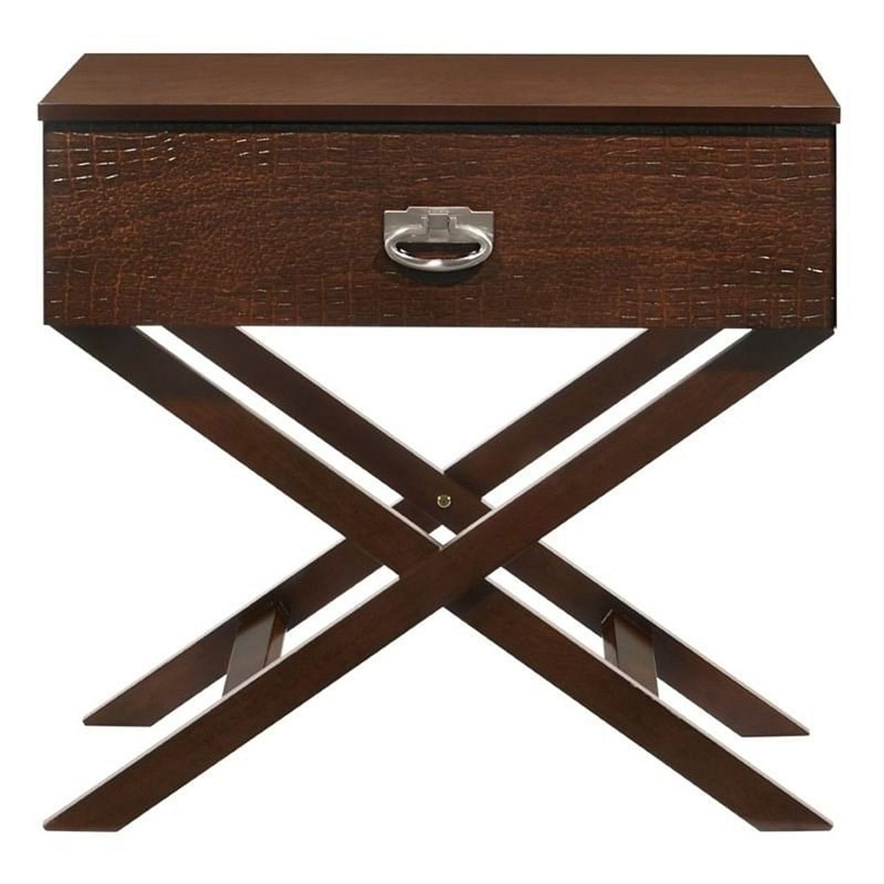 Cappuccino Brown Wood 1-Drawer End Table Nightstand with X Legs