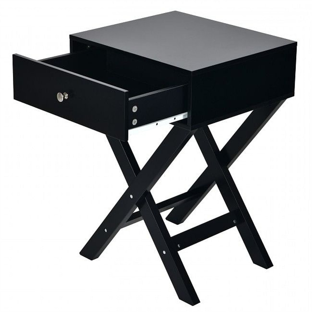 Retro Black X-Shape 1 Drawer Nightstand Coffee Table