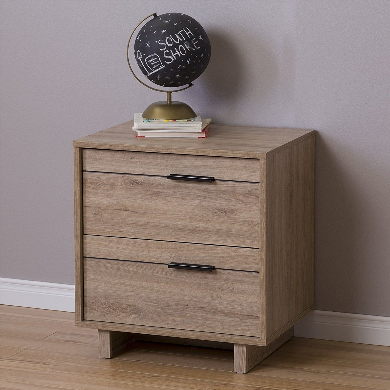 Modern 2-Drawer End Table Nightstand in Light Oak Wood Finish