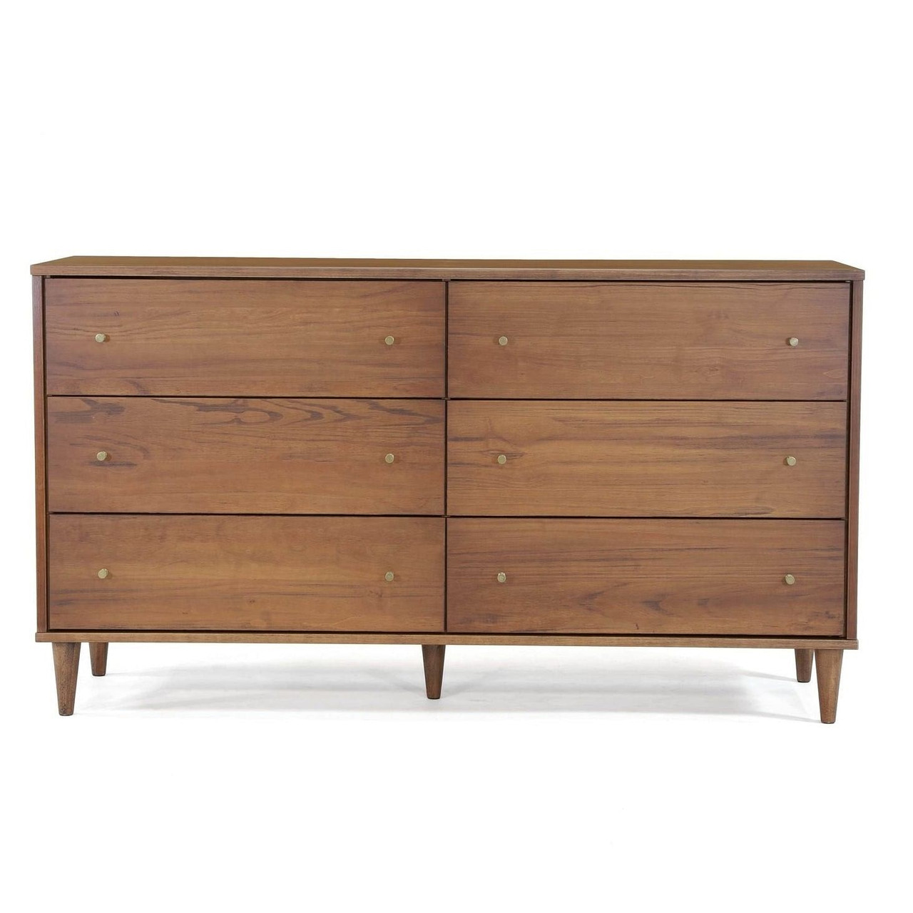 Farmhouse Rustic Walnut Mid Century 6 Drawer Dresser