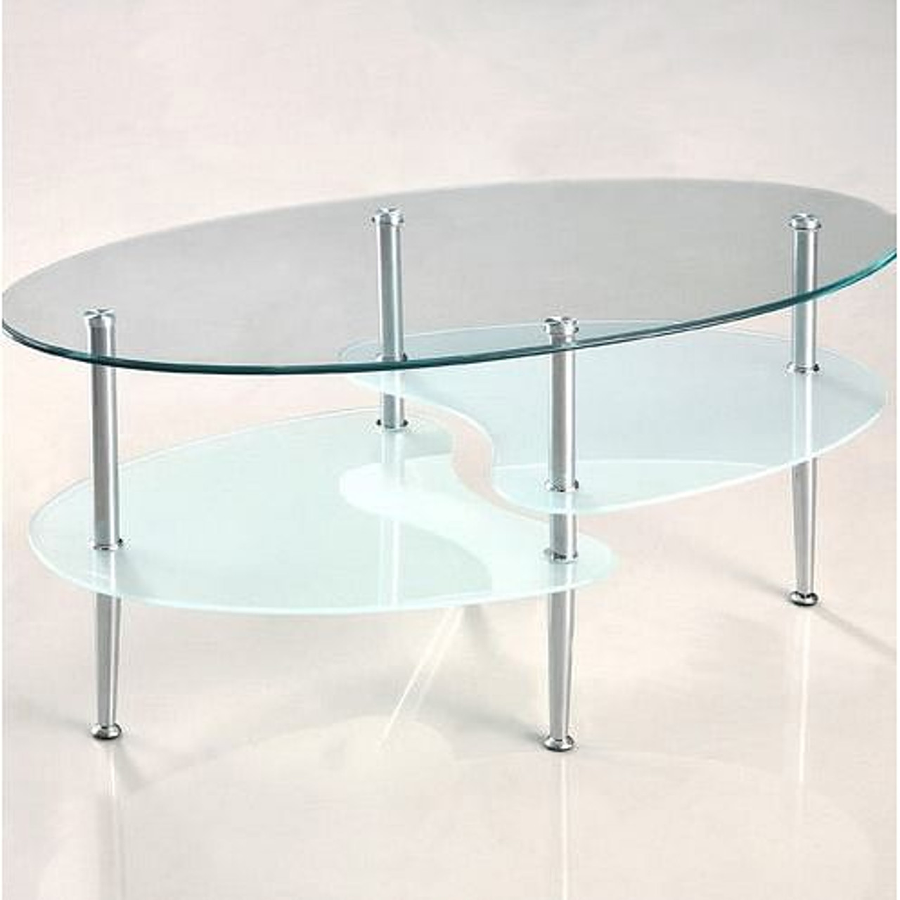 Modern Oval Glass Coffee Table with Chrome Metal Legs