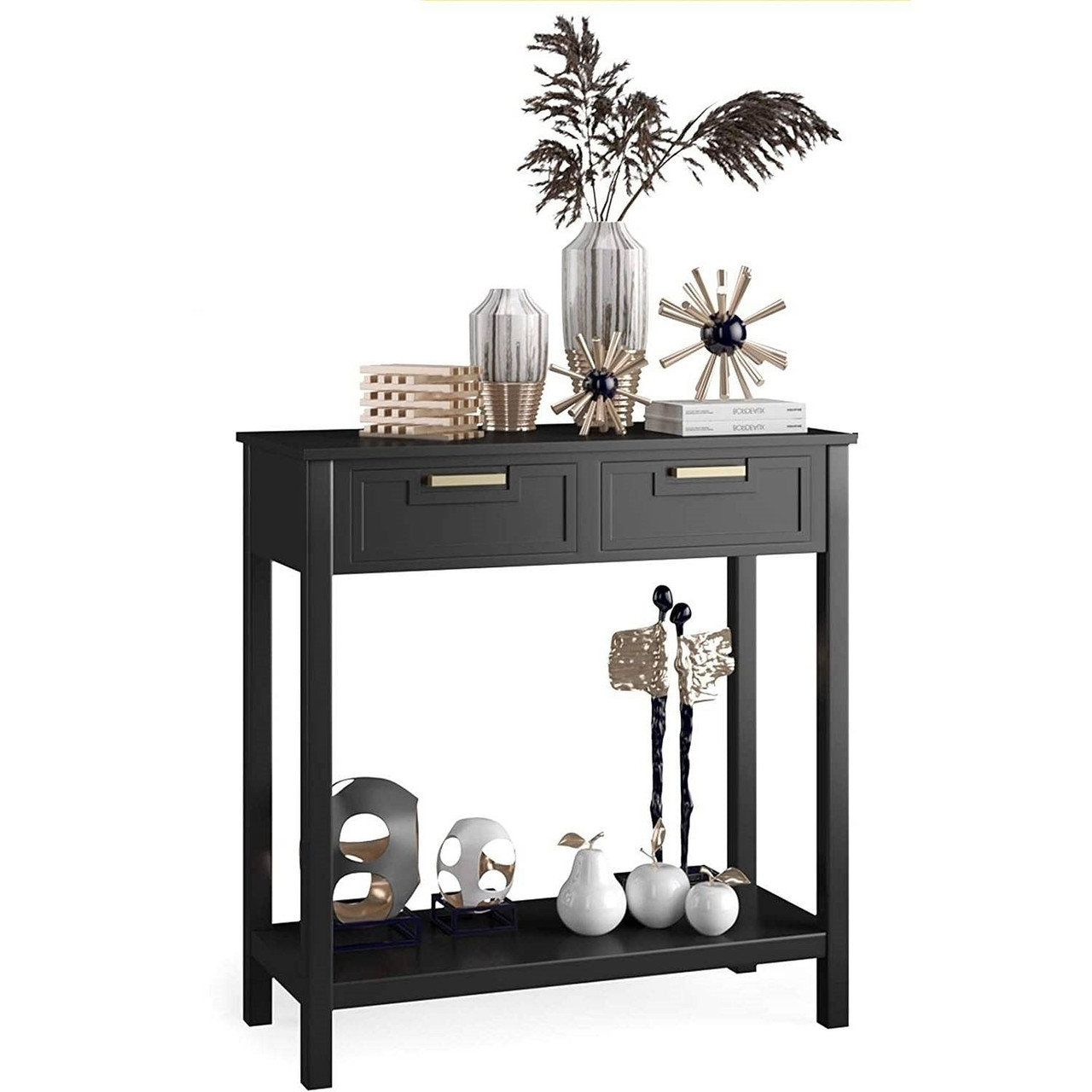 Modern Entryway Accent 2 Drawer Sofa Side Table Black