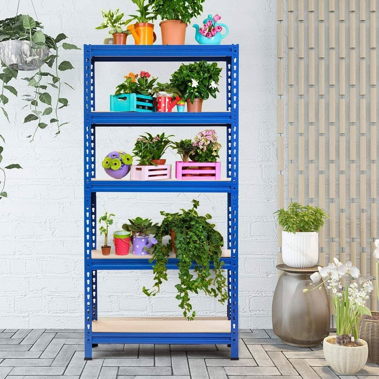 Heavy Duty 60 inch Adjustable 5-Shelf Metal Storage Rack in Navy Blue