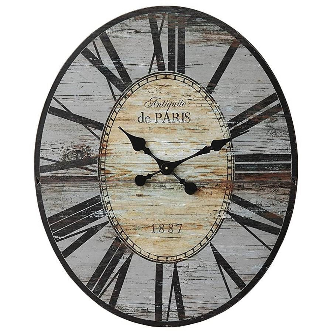 Gray Oversized Distressed Paris Wood Wall Clock