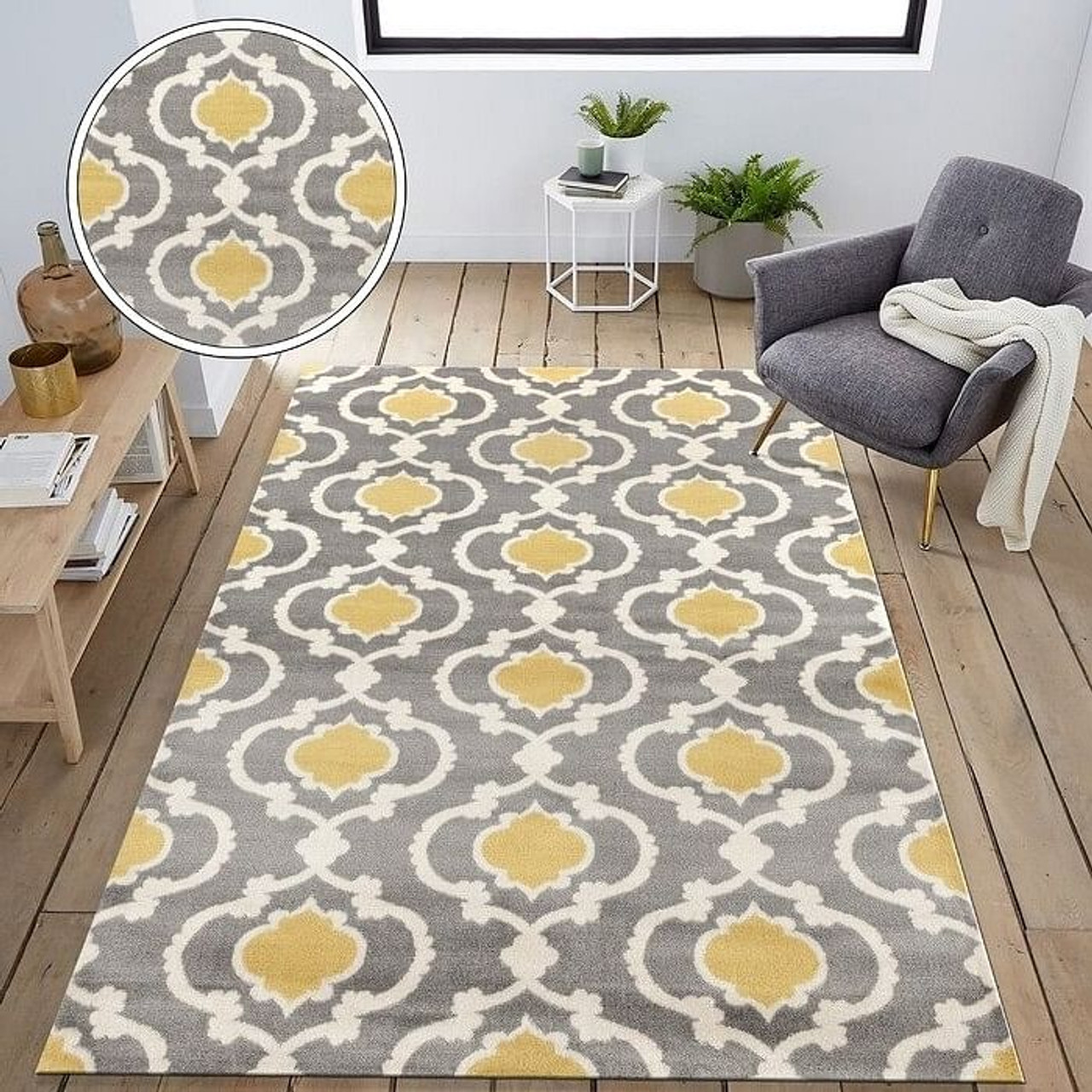 3'3" x 5' Grey Yellow Trellis Geometric Polypropylene Area Rug