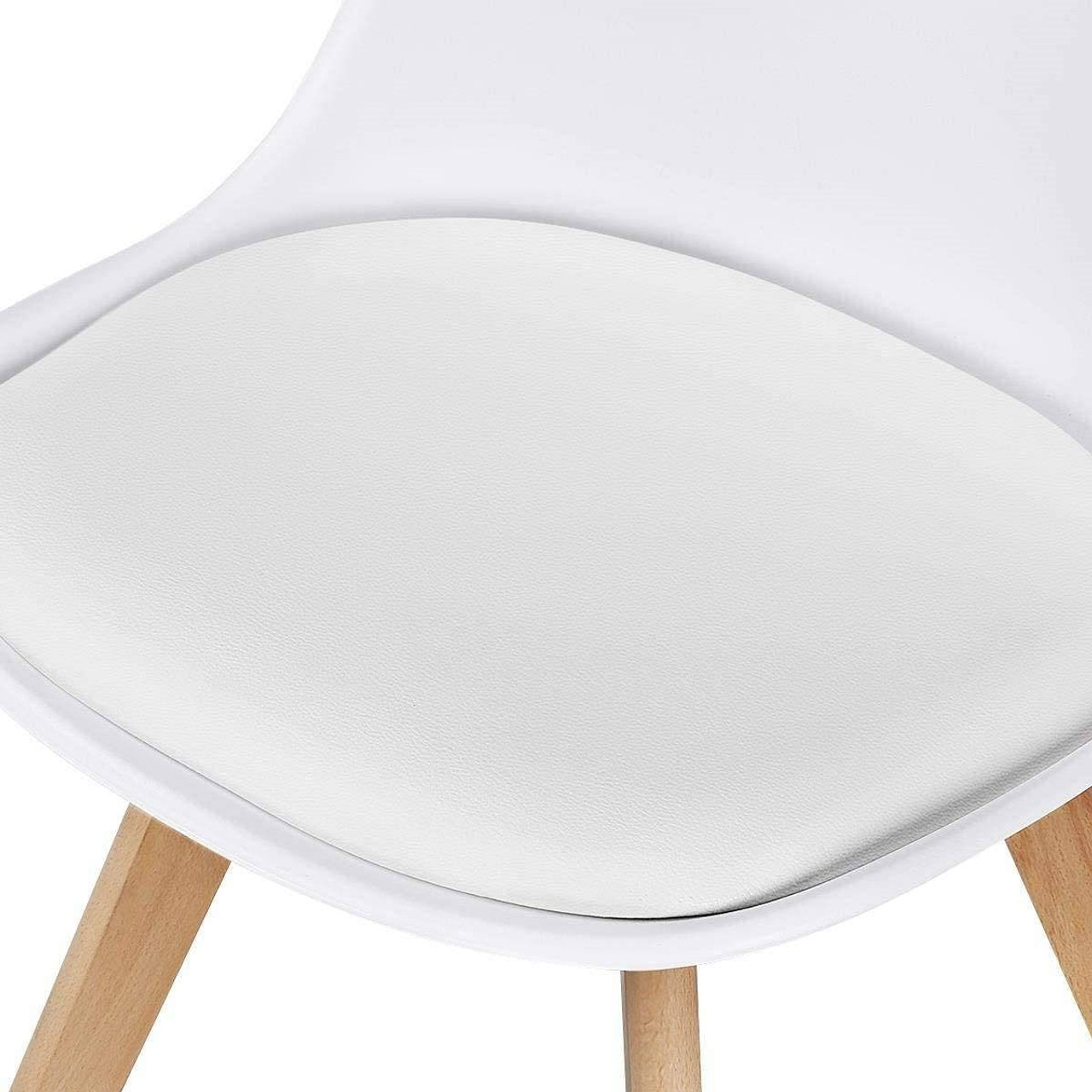 Set of 4 Modern White Shell Dining Chair Upholstered Padded Seat w/ Beechwood  Legs