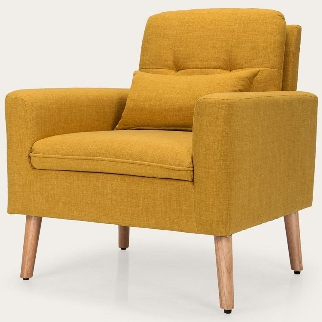 Yellow Linen Mid-Century Modern Living Room Accent Chair with Pillow