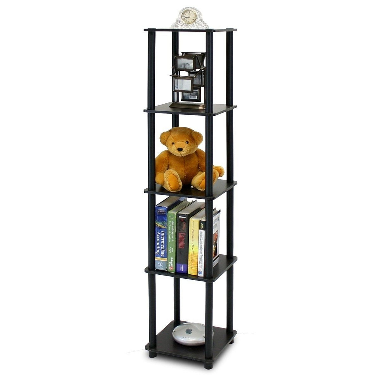 5-Tier Square Corner Display Shelf Bookcase in Espresso/Black