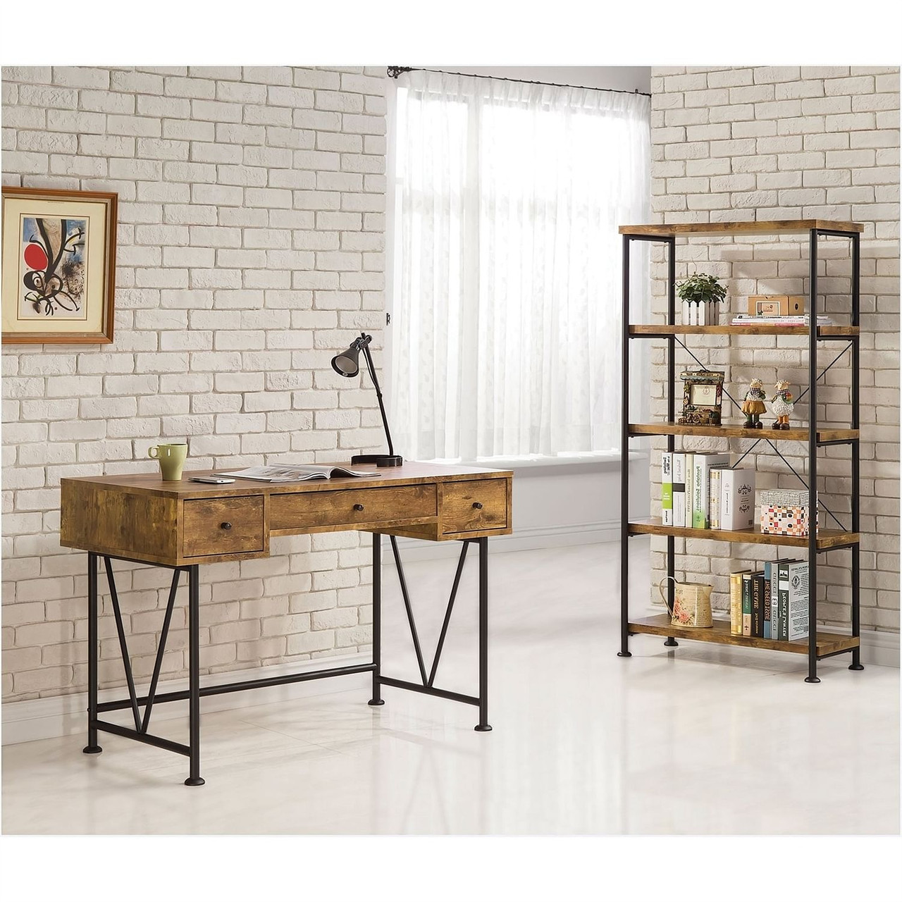 Farmhouse Rustic Home Office 3 Drawer Writing Desk