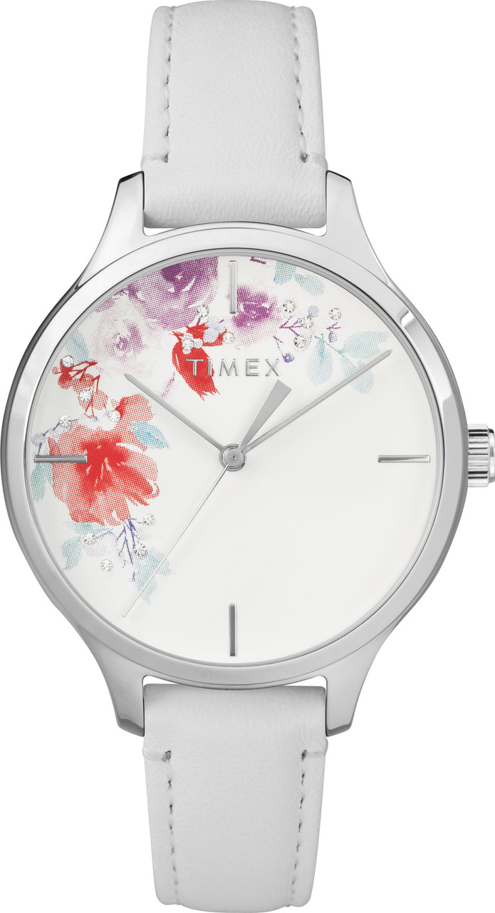 Timex TW2R66800 Women's Swarovski White Leather Strap Watch