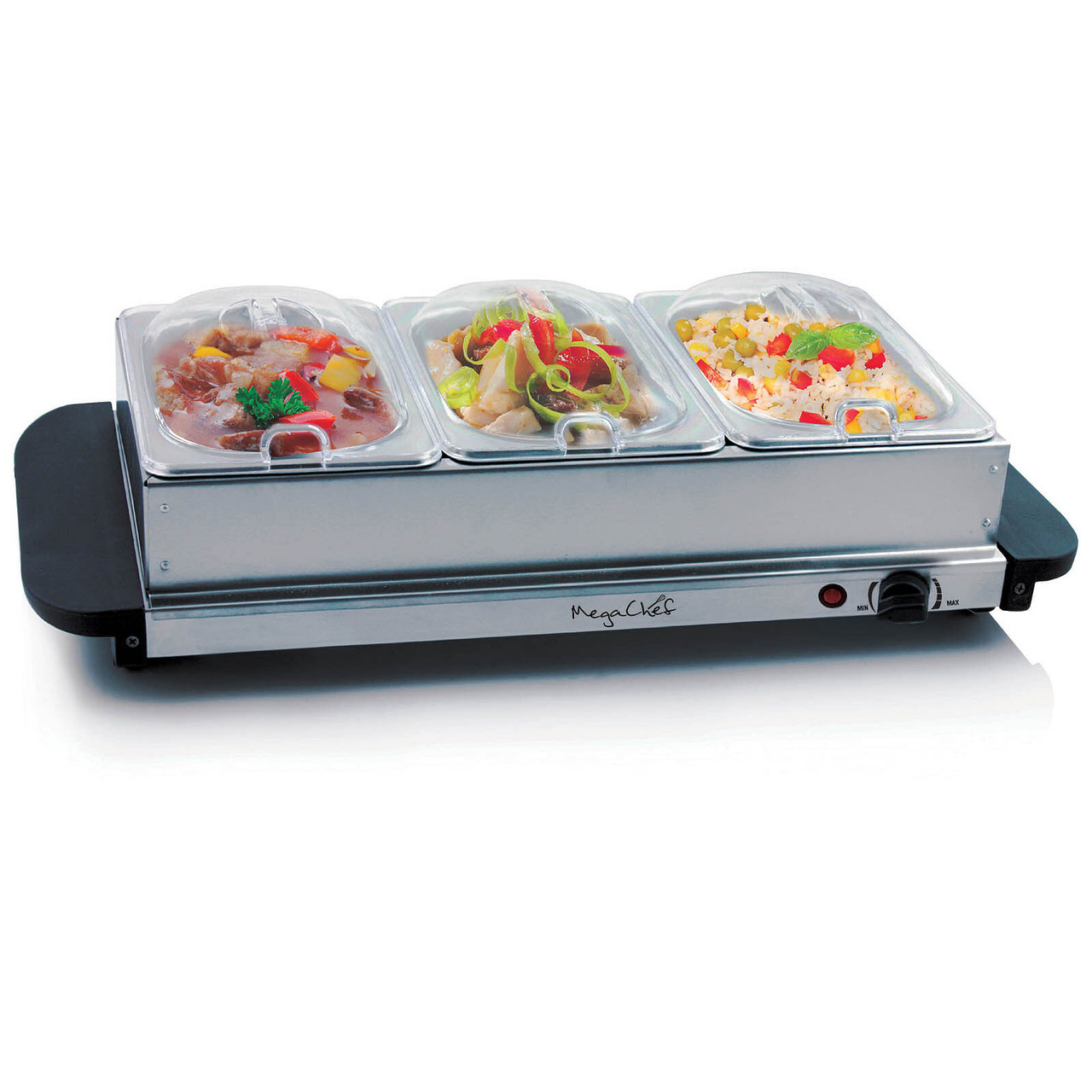 MegaChef Buffet Server & Food Warmer With 3 Removable Sectional Trays , Heated Warming Tray and Rem