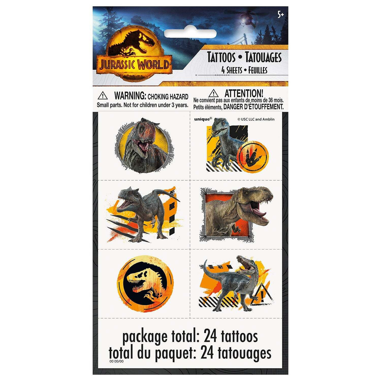 Jurassic World Dominion Temporary Tattoo Sheets [4 per Pack]