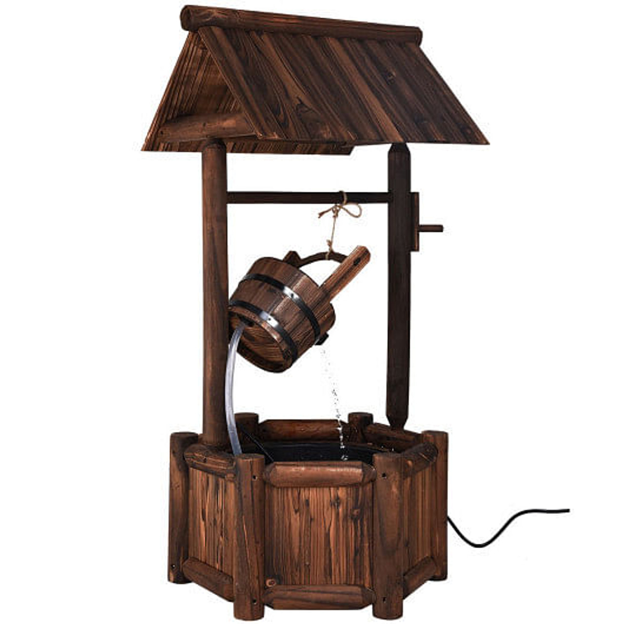 Garden Rustic Wishing Well Wooden Water Fountain with Pump