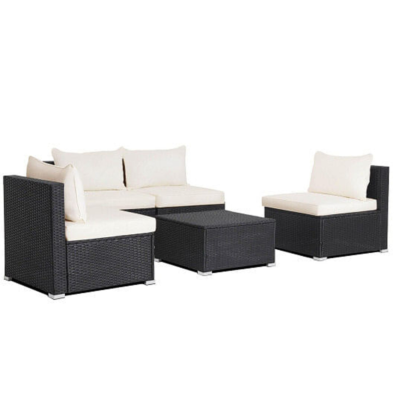 5 Pieces Outdoor Patio Furniture Set with Cushions and Coffee Table