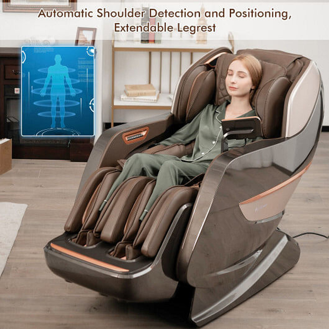 SL Track Full Body Zero Gravity Massage Chair Recliner Thai Stretch Heat Roller-Brown