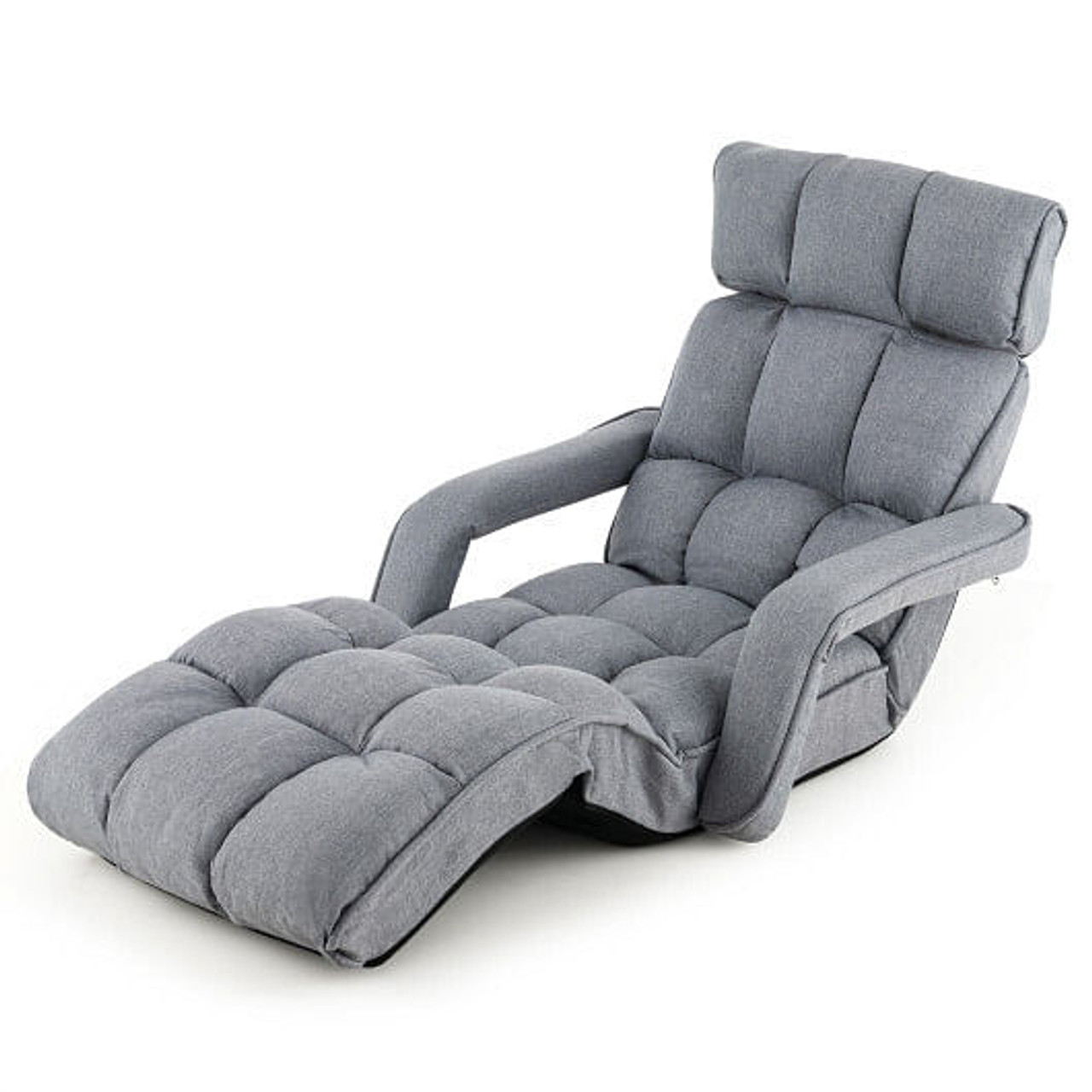 6-Position Adjustable Floor Chair with Adjustable Armrests and Footrest-Gray