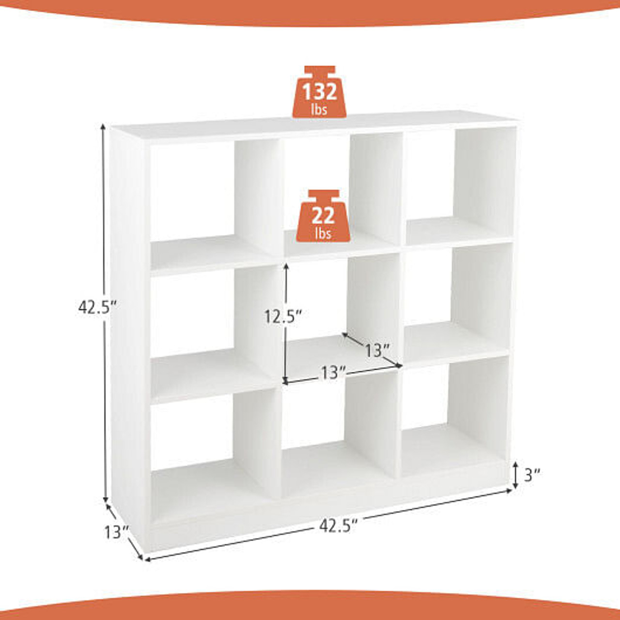 Modern 9-Cube Bookcase with 2 Anti-Tipping Kits for Books Toys Ornaments-White