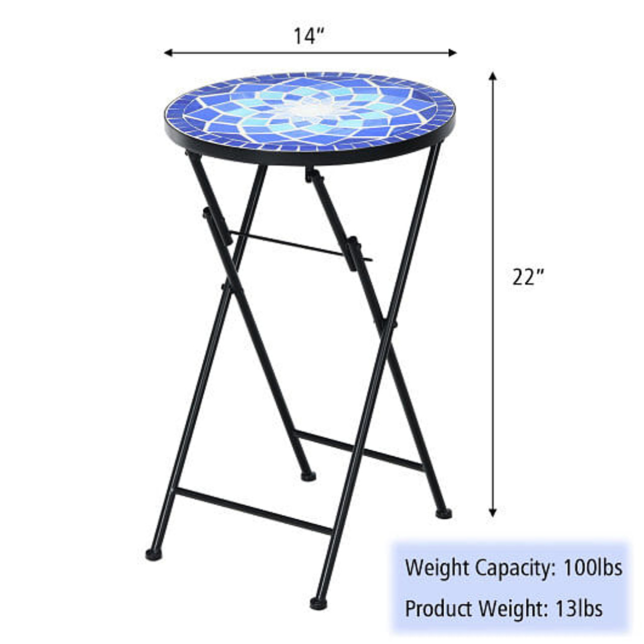 14 Inch Round End Table with Ceramic Tile Top